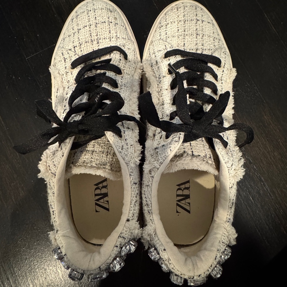 Zara Black and White Textured Sneakers